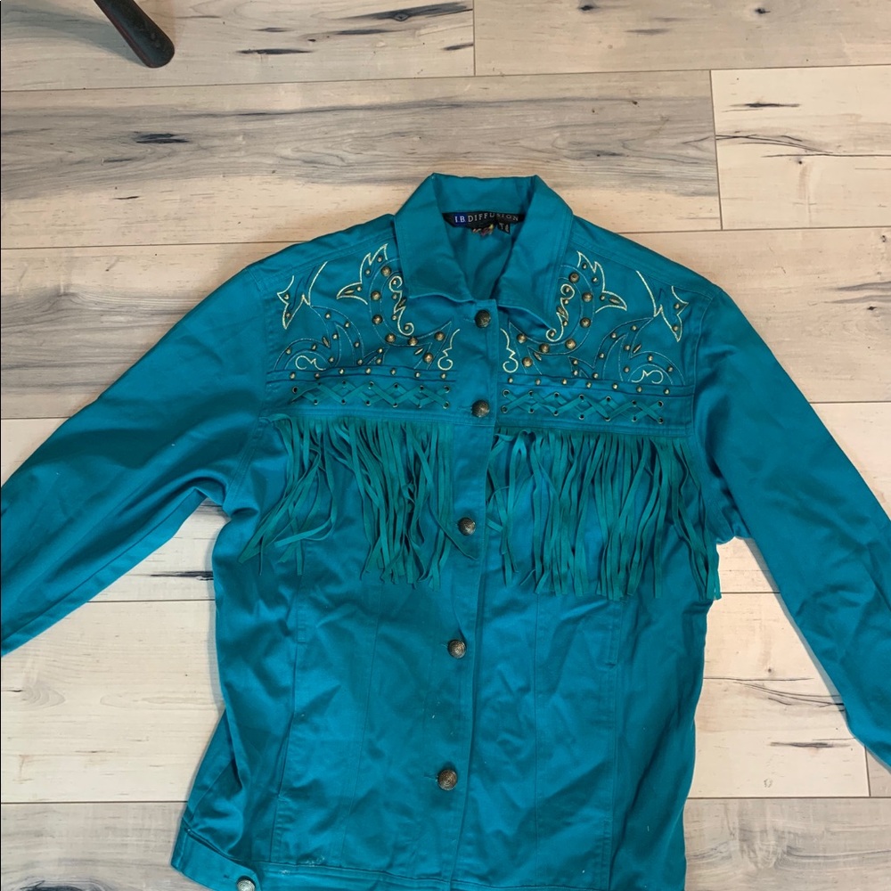 Turquoise gold beaded and fringed 3-piece